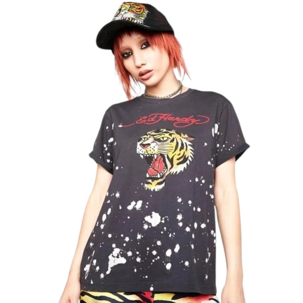 Ed Hardy black graphic tiger print t-shirt size L